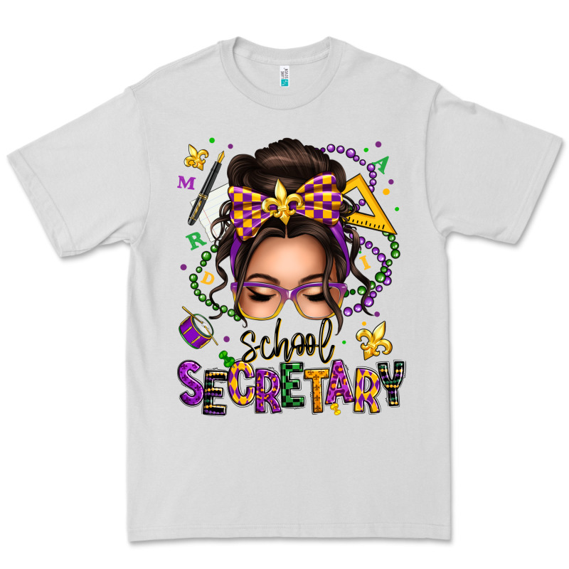 Mardi Gras School Secretary Caucasian Messy Bun Premium Tee by texasbilliewilder | Teevron