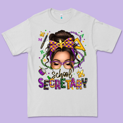 Mardi Gras School Secretary Caucasian Messy Bun Premium Tee Designed By Texasbilliewilder