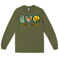 Army Green Peace Love Softball Long Sleeve Tee - Jasminsmagicworld