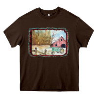Chocolate Brown Christmas Barn Tractor Snow Heavy Core Tee - Bettercallsaul