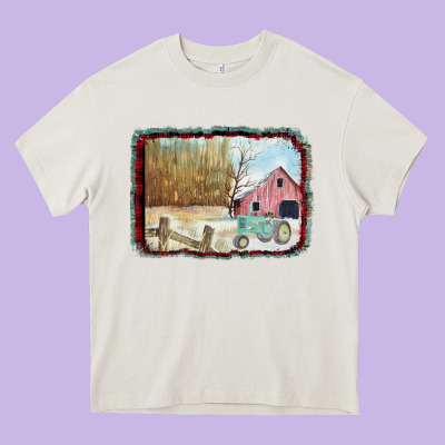 Christmas Barn Tractor Snow Heavy Core Tee Designed By Bettercallsaul