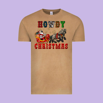 Howdy Christmas With Santa Riding His Sleighs Vintage Tee Designed By Cowgirlartshop
