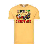Vintage Mustard howdy christmas with santa riding his sleighs Vintage Tee - CowGirlArtShop