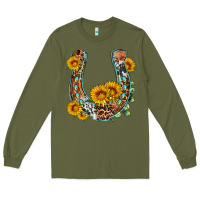 Army Green western leopard cowhide sunflowers horseshoe Long Sleeve Tee - OliviaCreatesArt