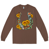 Chestnut western leopard cowhide sunflowers horseshoe Long Sleeve Tee - OliviaCreatesArt