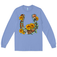 Colony Blue western leopard cowhide sunflowers horseshoe Long Sleeve Tee - OliviaCreatesArt