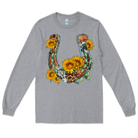 Heather Grey western leopard cowhide sunflowers horseshoe Long Sleeve Tee - OliviaCreatesArt