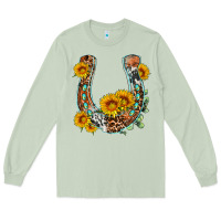 Matcha western leopard cowhide sunflowers horseshoe Long Sleeve Tee - OliviaCreatesArt