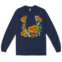 Navy western leopard cowhide sunflowers horseshoe Long Sleeve Tee - OliviaCreatesArt