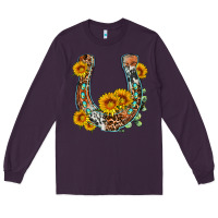 Plum western leopard cowhide sunflowers horseshoe Long Sleeve Tee - OliviaCreatesArt