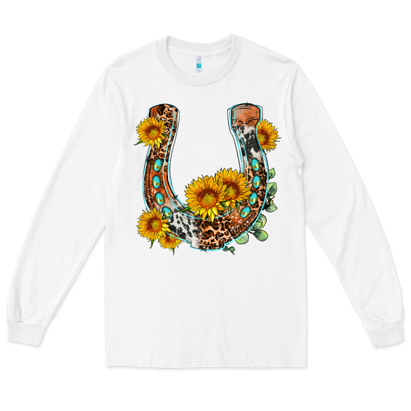 Western Leopard Cowhide Sunflowers Horseshoe Long Sleeve Tee by OliviaCreatesArt | Teevron