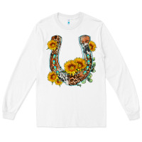 White western leopard cowhide sunflowers horseshoe Long Sleeve Tee - OliviaCreatesArt