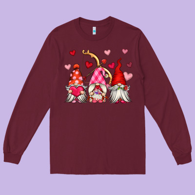 Valentine's Day Gnomes Long Sleeve Tee Designed By Oliviacreatesart