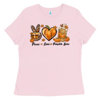 Bubblegum Pink Peace Love Pumpkin Spice Ladies Tee - texasbilliewilder