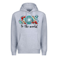 Heather Grey Joy to the World Premium Hoodie - CowhideDigitalArt