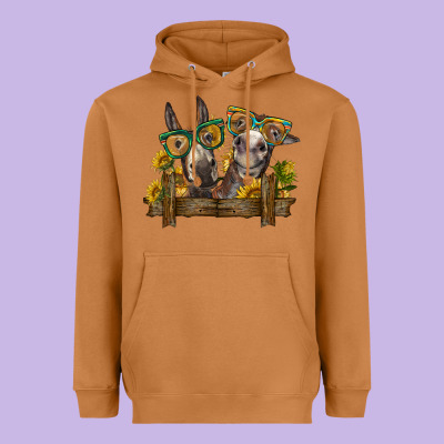 2 Donkeys With Sunflowers Heavyweight Hoodie Designed By Barkaloodesign