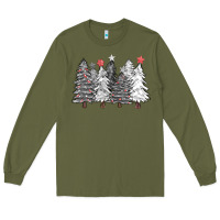 Army Green black and white christmas trees with lights Long Sleeve Tee - FaDigitalArtStudio
