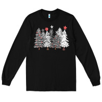 Black black and white christmas trees with lights Long Sleeve Tee - FaDigitalArtStudio