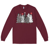 Burgundy black and white christmas trees with lights Long Sleeve Tee - FaDigitalArtStudio