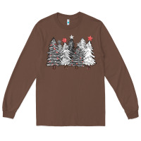 Chestnut black and white christmas trees with lights Long Sleeve Tee - FaDigitalArtStudio