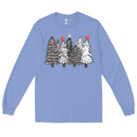 Colony Blue black and white christmas trees with lights Long Sleeve Tee - FaDigitalArtStudio
