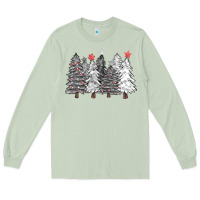 Matcha black and white christmas trees with lights Long Sleeve Tee - FaDigitalArtStudio