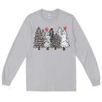 Moon Dust black and white christmas trees with lights Long Sleeve Tee - FaDigitalArtStudio