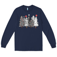 Navy black and white christmas trees with lights Long Sleeve Tee - FaDigitalArtStudio