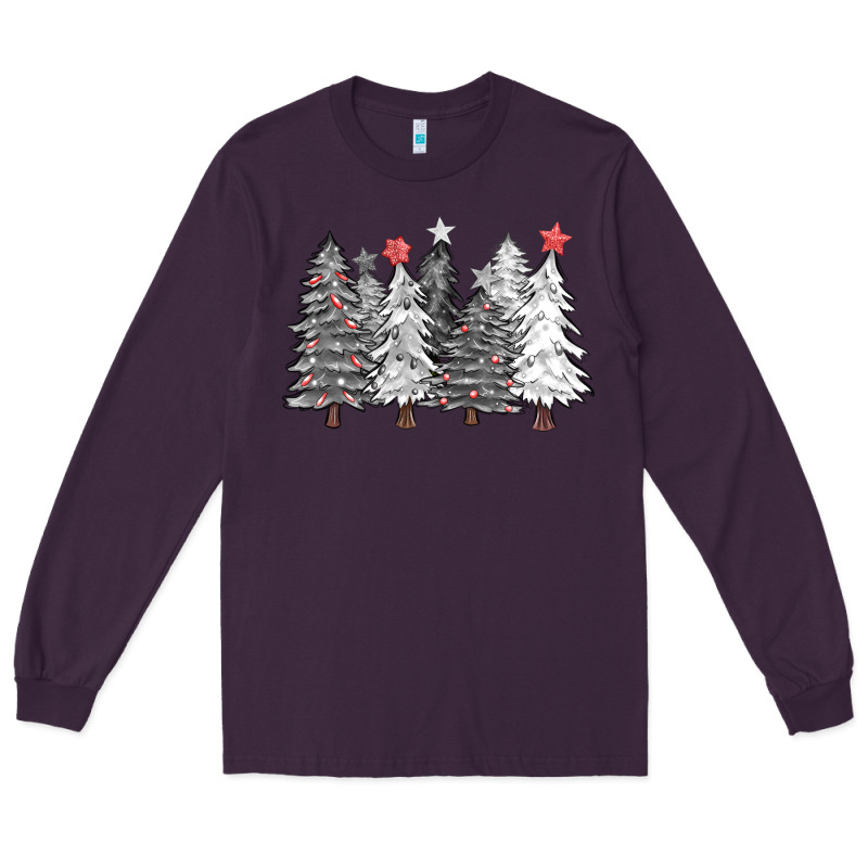 Black And White Christmas Trees With Lights Long Sleeve Tee by FaDigitalArtStudio | Teevron