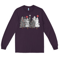 Plum black and white christmas trees with lights Long Sleeve Tee - FaDigitalArtStudio