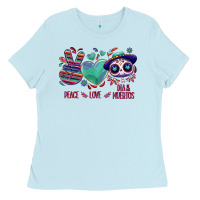 Baby Blue Peace love dia de los muertos Ladies Tee - NancyCooperArtShop