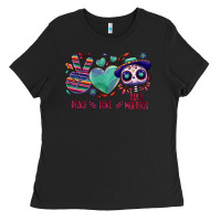 Black Peace love dia de los muertos Ladies Tee - NancyCooperArtShop
