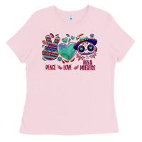 Bubblegum Pink Peace love dia de los muertos Ladies Tee - NancyCooperArtShop