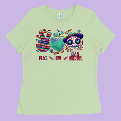 Peace Love Dia De Los Muertos Ladies Tee Designed By Nancycooperartshop