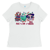 White Peace love dia de los muertos Ladies Tee - NancyCooperArtShop