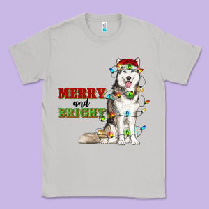 Merry And Bright Husky Classic Tee Designed By Ranaportraitstore