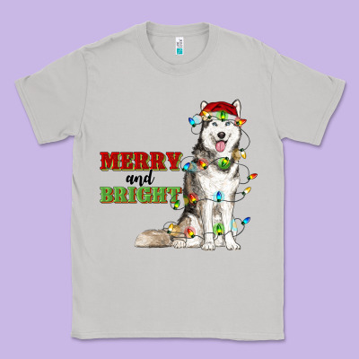 Merry And Bright Husky Classic Tee Designed By Ranaportraitstore