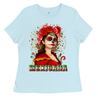 Baby Blue Sugar skull girl with Mexicana Ladies Tee - NancyCooperArtShop