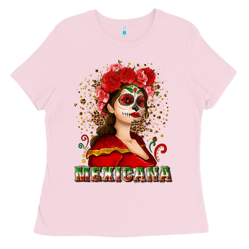 Sugar Skull Girl With Mexicana Ladies Tee by NancyCooperArtShop | Teevron