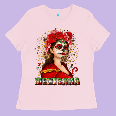 Sugar Skull Girl With Mexicana Ladies Tee Designed By Nancycooperartshop