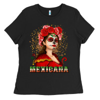 Black Sugar skull girl with Mexicana Ladies Tee - NancyCooperArtShop