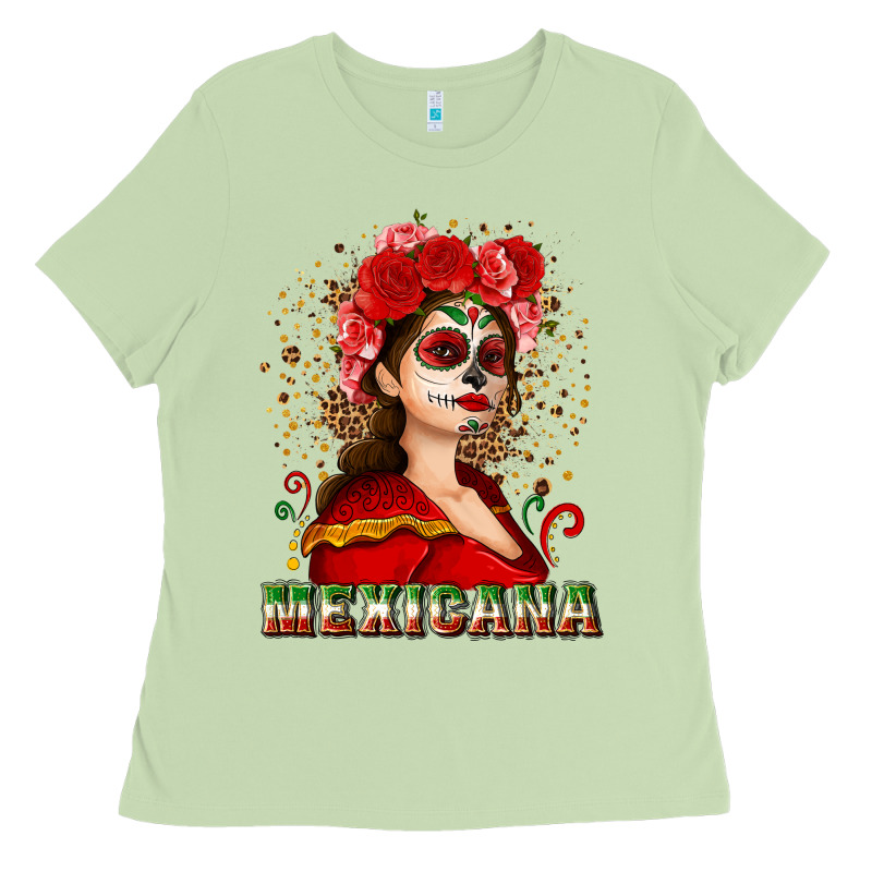 Sugar Skull Girl With Mexicana Ladies Tee by NancyCooperArtShop | Teevron