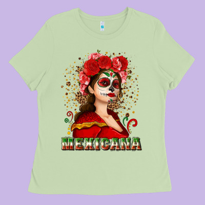 Sugar Skull Girl With Mexicana Ladies Tee Designed By Nancycooperartshop