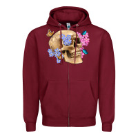 Burgundy skull flora butterfly Zipper Hoodie - Artiststas