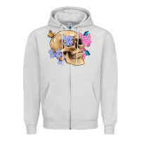 Dove Grey skull flora butterfly Zipper Hoodie - Artiststas