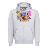 Heather Grey skull flora butterfly Zipper Hoodie - Artiststas