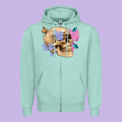 Skull Flora Butterfly Zipper Hoodie Designed By Artiststas