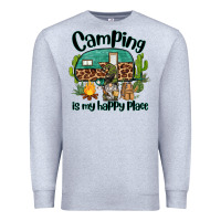 Heather Grey camping is my happy place caravan and gnome Premium Sweatshirt - BarkalooDesign