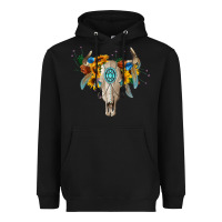 Black boho bull skull Heavyweight Hoodie - BarkalooDesign