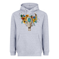 Heather Grey boho bull skull Heavyweight Hoodie - BarkalooDesign